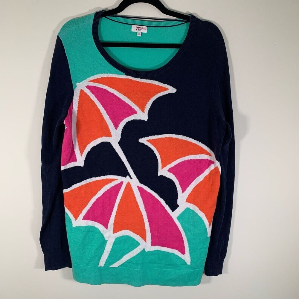 Crown & Ivy Sweater Women’s XS Umbrella Print Crew Neck Sweater Pullover